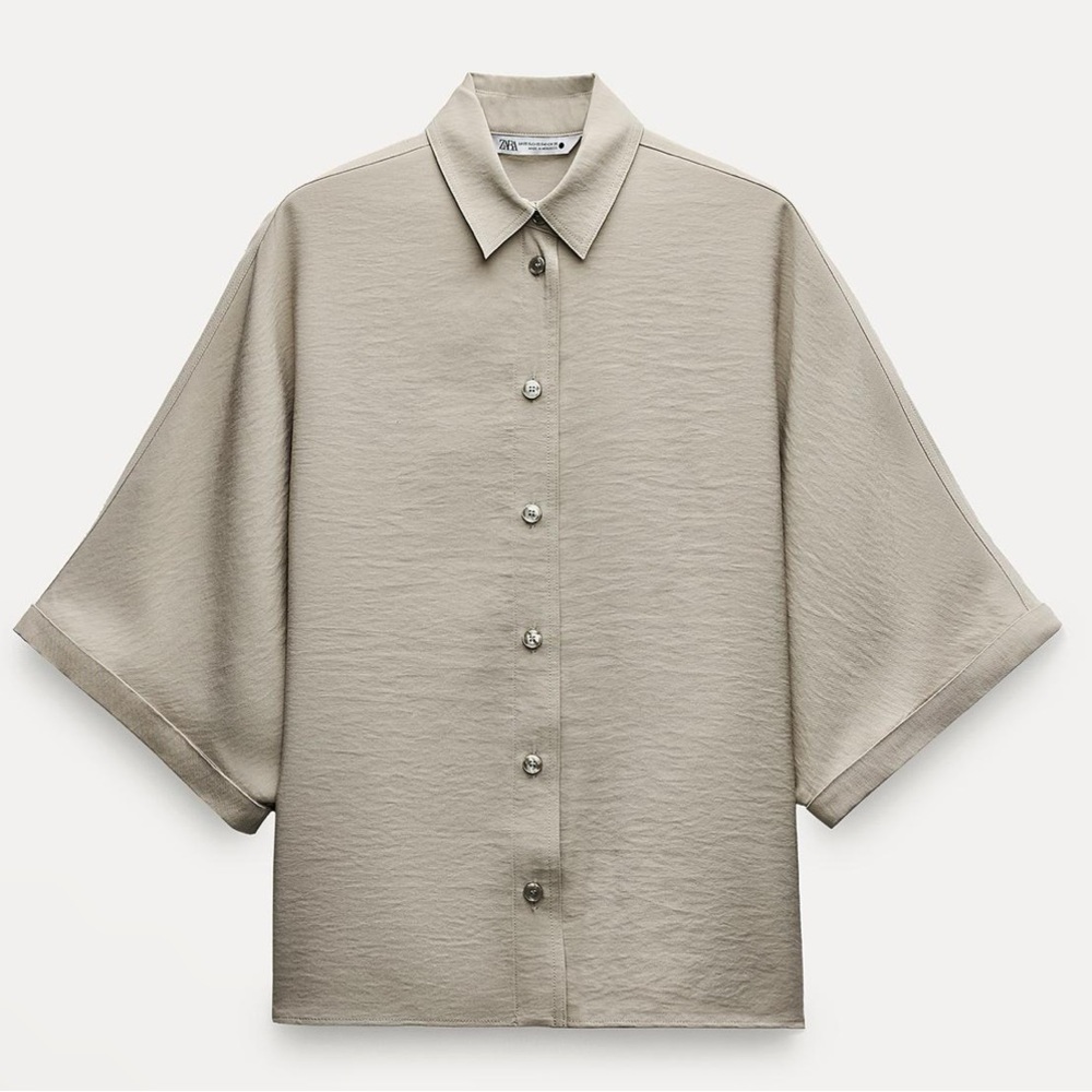 ZARA NEW WOMAN SS24 MINK ZW COLLECTION OVERSIZE SHIRT - Picture 7 of 10